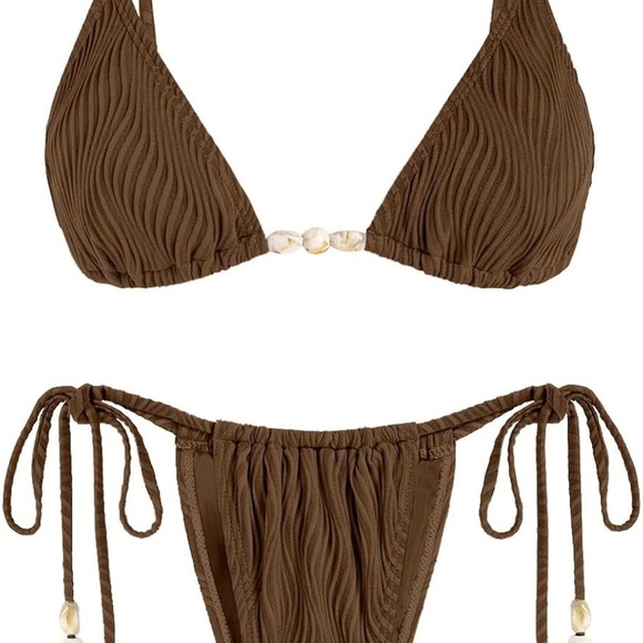 Elegant coffee Bikini with Beaded Accents Size S/0071 - Picture 2 of 5